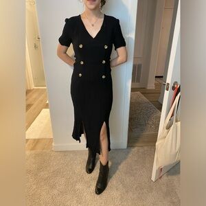 Black double breasted mini dress with 2 front slits, size medium (junior sizing)